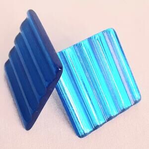 Corrugated Lucite Square Earrings Electric Blue Studs Pierced